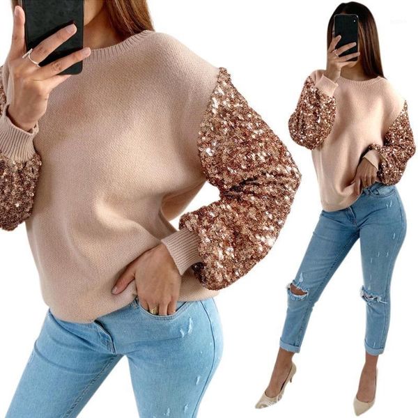 

winter 2021 sequins long sleeves women's sweater pull oversize brown warm jumper woman fashion knitted pullover sweaters1, White;black