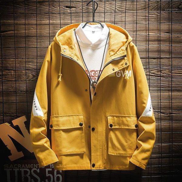 

uyuk autumn winter new casual fashion loose trend plus-size hooded printed patchwork color contrast men's jacket clothes1, Black;brown