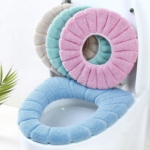 

bathroom toilet cover soft thicker warmer stretchable washable cloth easy installation cleaning comfortable seat pads 1221911