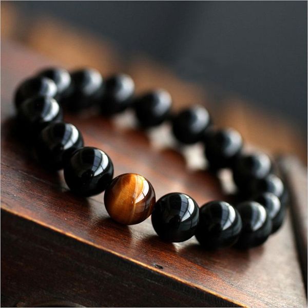 

beaded, strands natural black onyx with stone tiger eye beads bracelet for mens jewelry 12 constellation lovers energy balance