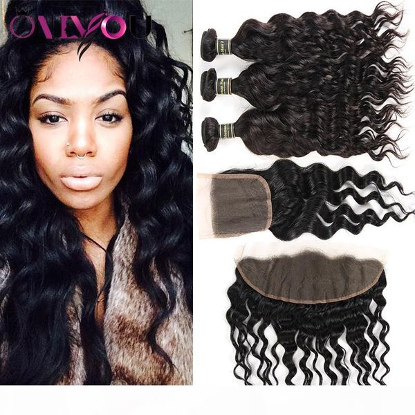 

brazilian water wave human hair bundles with closure indian water wave virgin hair weaves with frontal peruvian wholesale price deals, Black;brown