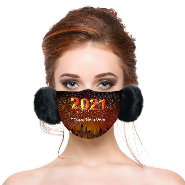 

осень зима многоразовая защитная маска для взрослых новый год 2021 печать теплые пыли лица маска теплые волосы мяч висит уха маска wmtwoy lo