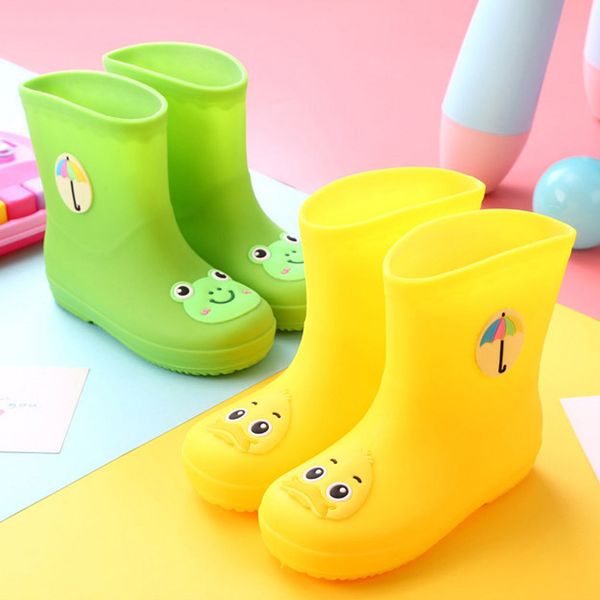 

toddler big baby girls boys cute cartoon pattern boots for the rain waterproof rainboots kids wellies shoes, Black
