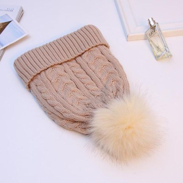 

women winter knitted beanie hat faux fuzzy fur pom pompom hats knit skull cap slouchy chunky soft thick warm outdoor beanies, Blue;gray