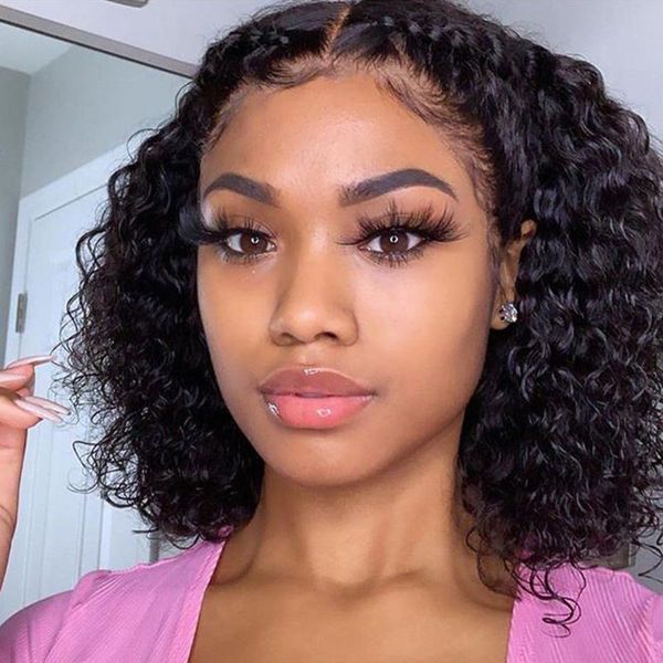 

lace wigs alidiamond curly bob front pixie cut wig 150 desnity remy brazilian short human hair, Black;brown