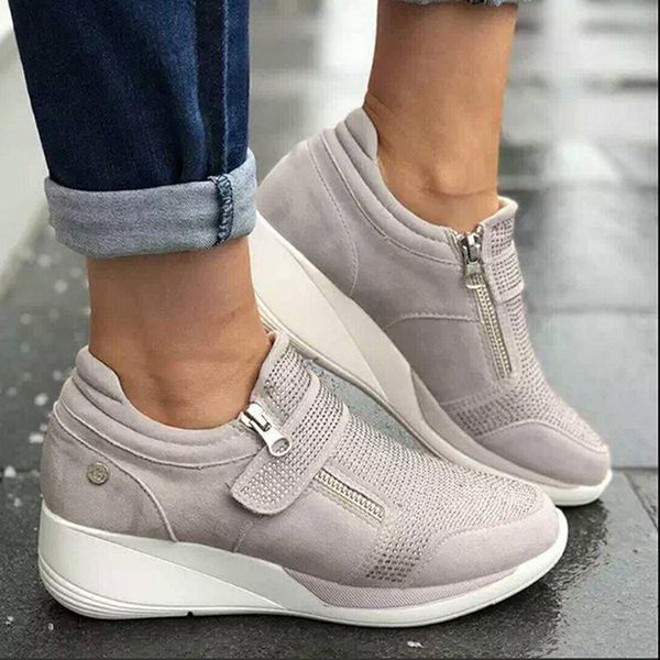 

2020 new flock high heel lady casual womens sneakers leisure platform shoes breathable height increasing shoes sneakers, Black