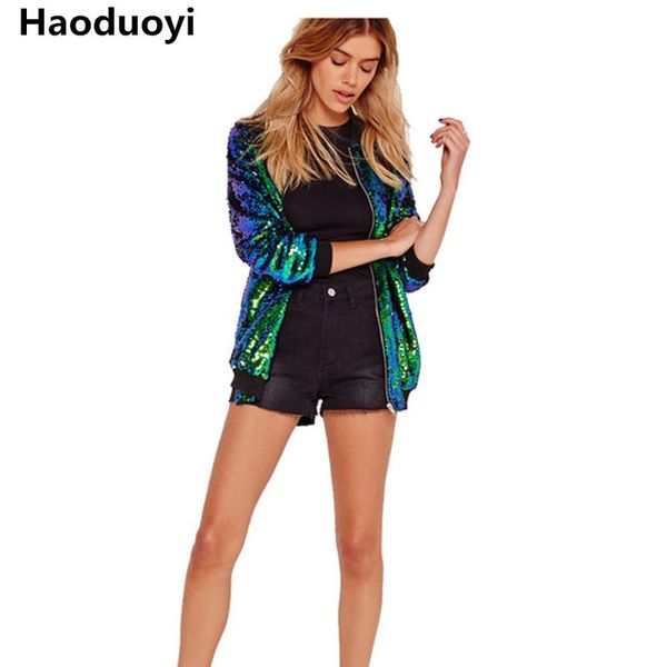 

fashion women mermaid sequins jackets female shine zipper o-neck popular autumn outwears preppy loose casual basic coat, Black;brown
