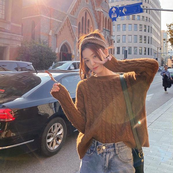 

lazy style sweater women loose outer wear 2020 new winter thick twist knit sweater korean version of bottoming shirt y130, White;black