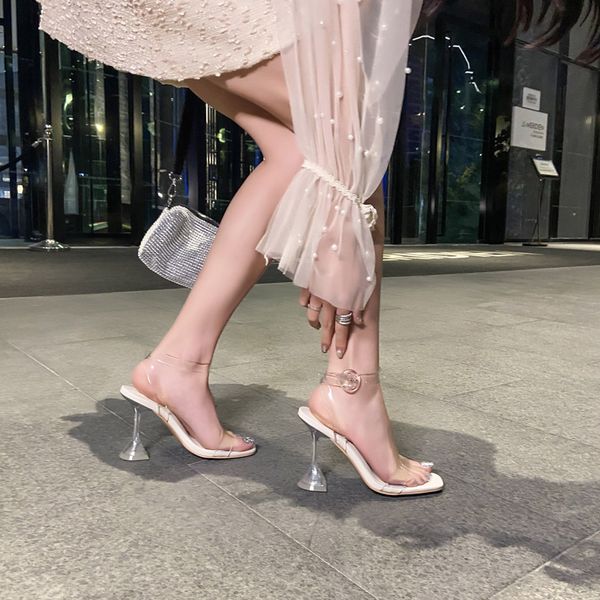 

wholesale women sandals fashion high heels party wedding transparent beige slides outdoor shoes size 35-39 ing