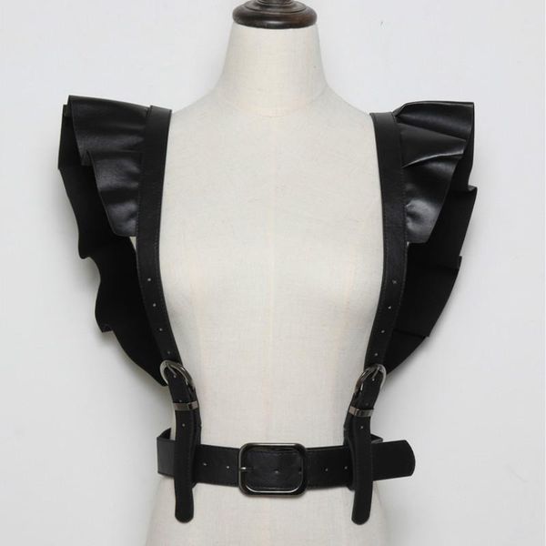 

women leather belt female slim body bondage cage punk harness waist straps suspenders fashion belt accessories, Black;brown