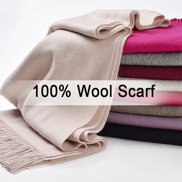

new 100% pure wool scarf neck warmer women beige echarpe wraps with tassel fine cashmere scarves large foulard femme for ladies 201103, Blue;gray