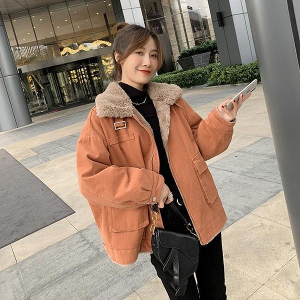 

2021 new winter fashion ladies coat casual women overcoat loose solid color thicken female outerwear, Black