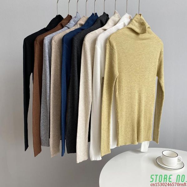 

women's sweaters solid color base sweater high neck 2021 winter korean style with basic slim female, White;black