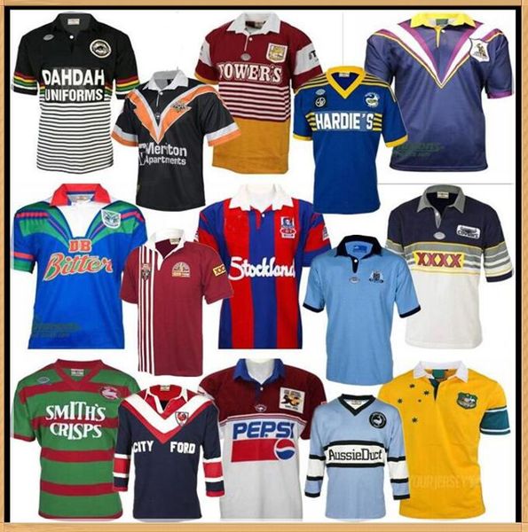 

warriors knights retro rugby jersey penrith panthers australia sydney roosters st george illawarra melbourne storms queensland cowboys, Black;gray