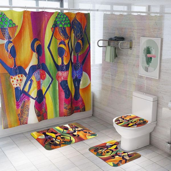 

bath mat and classical printing shower curtain set waterproof home polyester bathroom anti-slip carpets set suit