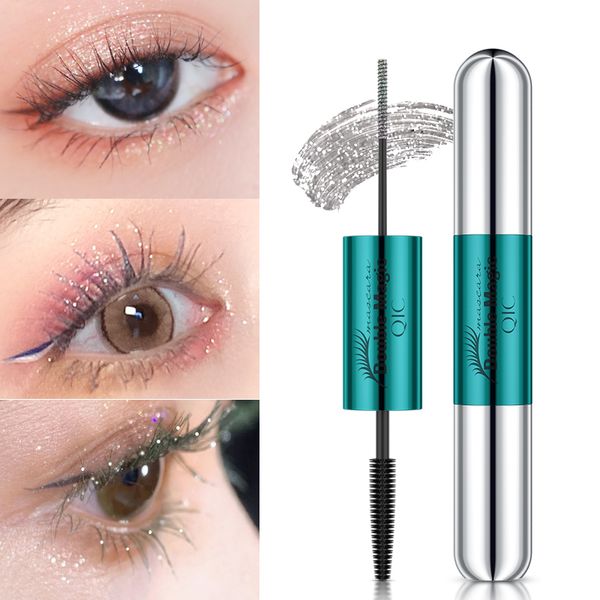 

qic 3d double head mascara silk fiber eyelash waterproof lasting fast dry curling fluffy lashes extension black color not crumble