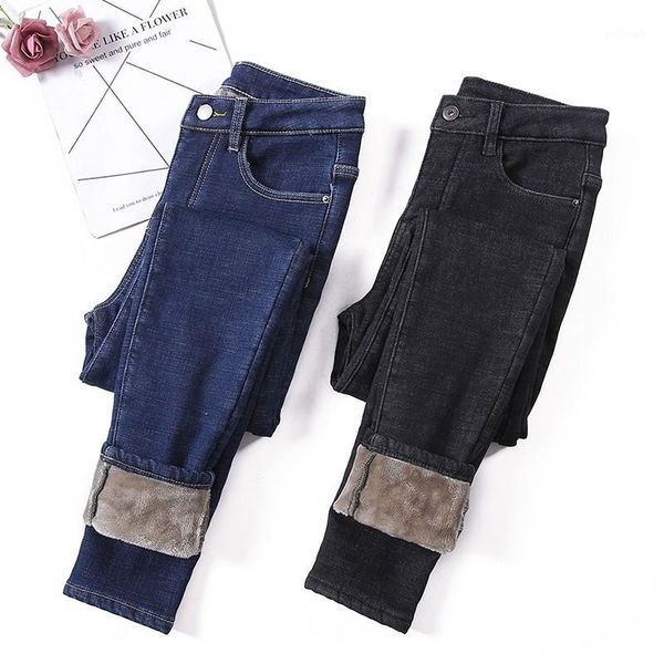

women's jeans guuzyuviz velvet pencil high waist woman pants casual denim ladies autumn winter trousers elasticity vintage1, Blue