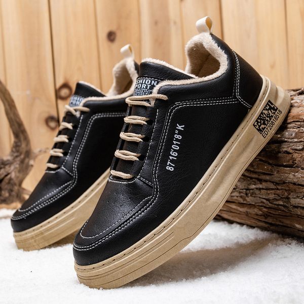 

new korean fashion ins plush thermal board shoes in autumn and winter 2020 personalized casual low men's shoes c1212, Black;white