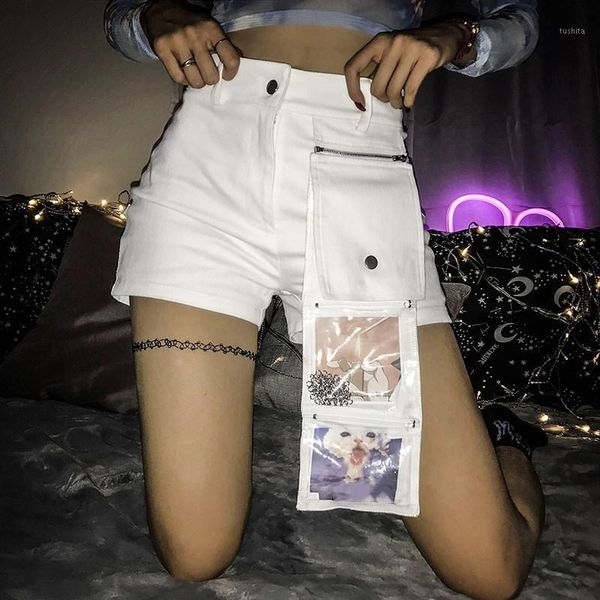 

fashion women casual harajuku solid shorts high waist streetwear denim shorts ladies jeans with bag short pants1, White;black