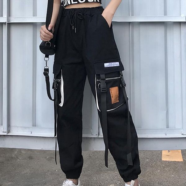 

spring patchwork cargo pants women streetwear casual harajukutrousers hip pop high waist sweatpants big pocket loose joggers, Black;white