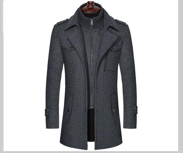 

khaki men's long winter wool coat jackets men's leisure, Black;brown