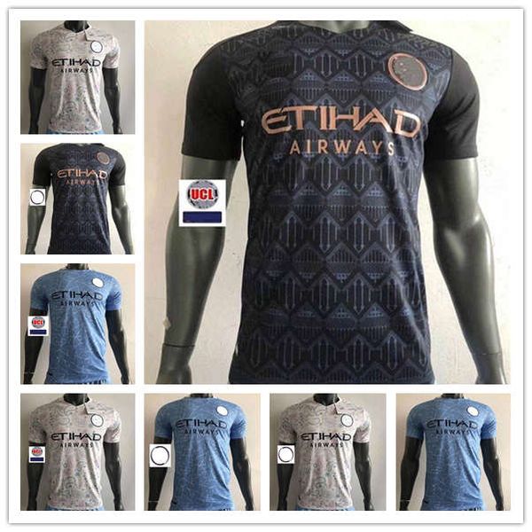 

player version 20 21 manchester soccer jerseys kun aguero city 2020 2021 g.jesus de bruyne sterling football shirt men + kids kit, Black;yellow