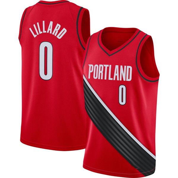

2020 new basketball jersey 0 lillard red size s-xxl, Black;red