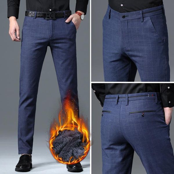 

2020 autumn and winter men trousers male fashion casual straight pants thin soild color elasticity long pants plus velevet, Black