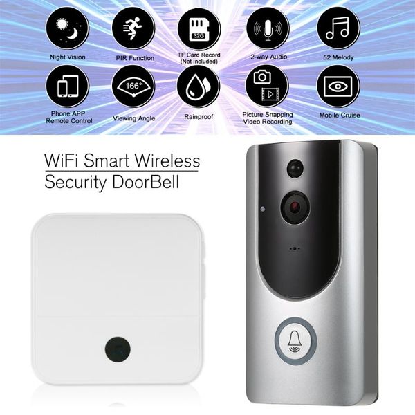 

1080p wifi smart wireless security doorbell +2pcs 18650 batteries smart visual intercom recording video door phone night vision