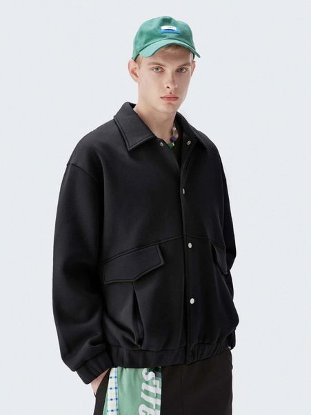 

men single breasted flap detail jacket 41e3#, Black;brown