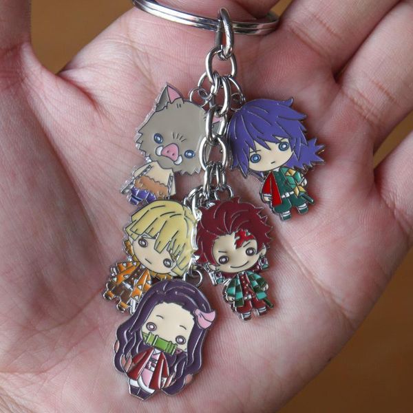 

anime demon slayer kimetsu no yaiba keychain cartoon key chain figure kamado tanjirou nezuko metal key ring gift, Silver