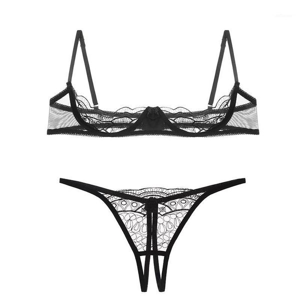 

erotic open cup bra push up lingerie femme set open crotch panties transparent mesh embroidery lace bra set underwear women1, Red;black