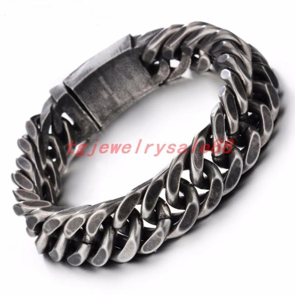 

личность черный цвет curr curr change braclets 13/15 мм ширина из нержавеющей стали мужской байкер браслет манжета ювелирные изделия 8.46, Black