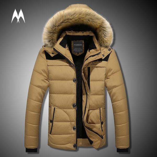 

men winter jacket coats fur collar hooded parka down outerwear thick warm overcoat wool liner coat plus size kg-106, Black
