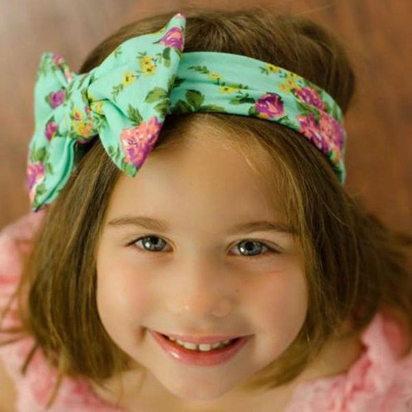 

13 color big bow belt children printing kids baby flower headbands bohemian hair accessories head wrap girls childrens lls478, Slivery;white