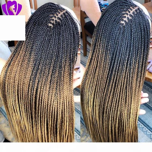 

synthetic long braided lace front wigs braiding crochet hair with baby hair box braids wig for american african women, Black;brown