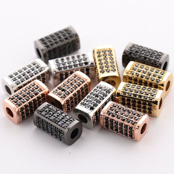 

micro pave jet zircon stainless rectangle charms beads bracelets accessory for jewelry making, Bronze;silver