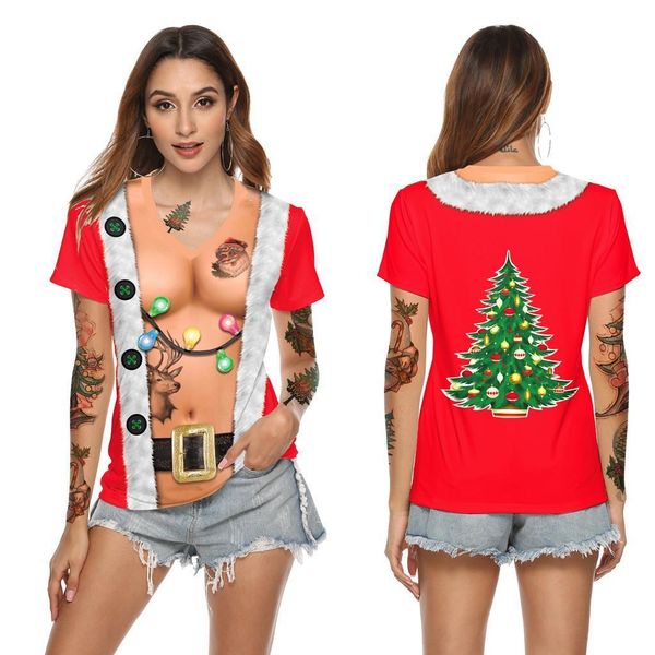 

tshirt women new fashion casual christmas pattern printing short sleeve t-shirt haut camiseta mujer women harajuku t shirt, White