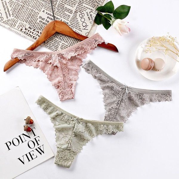 

women's panties hollow fashion low waist lace underwear female thongs briefs ruffle g string, Black;pink