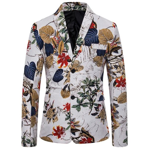 

men's casual flower printing floral suit / male holiday style fashion trend blazer jacket coat single-breasted tuxedo, White;black