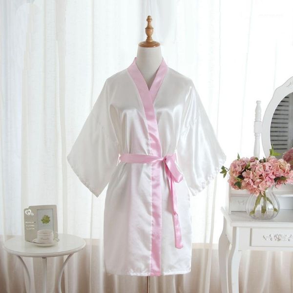 

elegant female satin kimono gown solid wedding bride bridesmaid short robe chinese style women bathrobe sleepwear one size1, Black;red