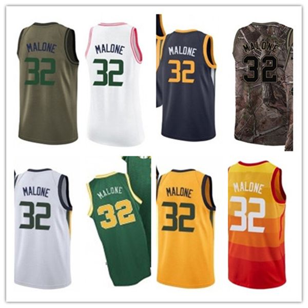 

custom 2021 style jerseys black white green army green 32 karl malone basketball jersey ing, Black;red