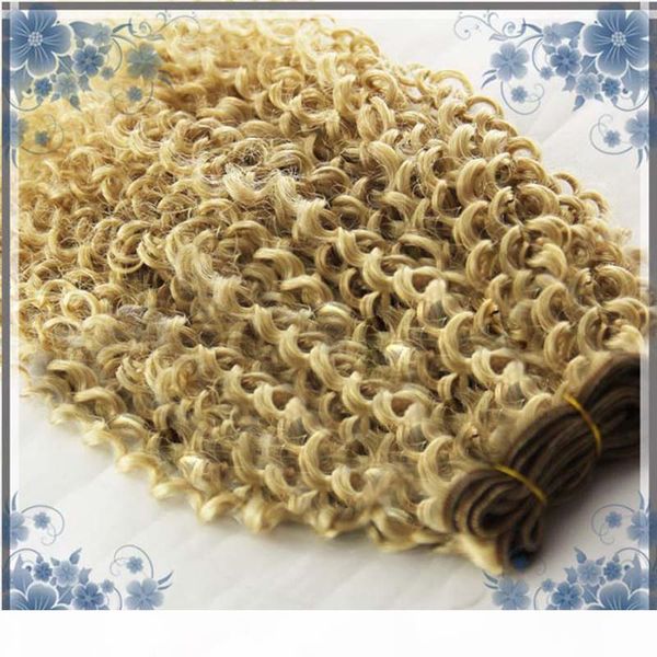 

#613 bleach blonde mongolian kinky curly virgin hair good quality mongolian afro kinky curly hair weave 100g human hair extensions, Black