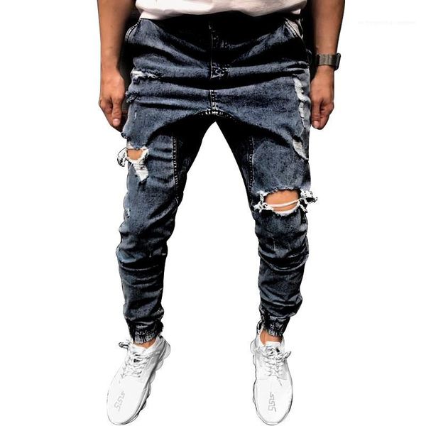 

2020 luxury designer hole jeans fashion skinny blue long pencil pants casual men clothes slim mens