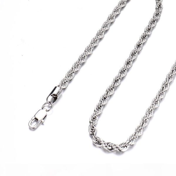 

man retail wholesale gold silver women necklace 3mm18,20,24 inch stainless steel twist rope chain jewelry, Black
