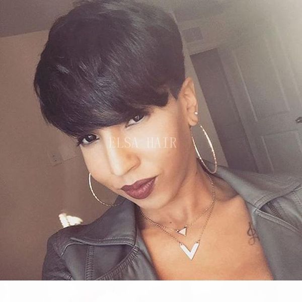 

natural black color short bob brazilian human hair wig with baby hair pixie cut short human hair wigs for black women, Black;brown