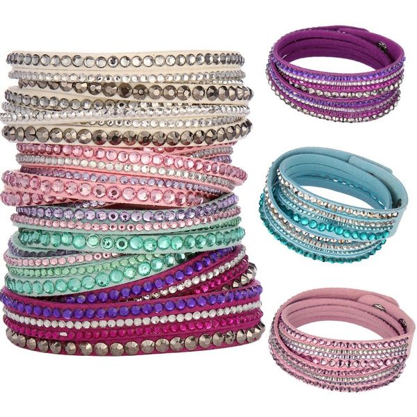 

deluxe multilayer wrap leather bracelets charm slake bangles with sparkling crystal women fine jewelry gift ps0719