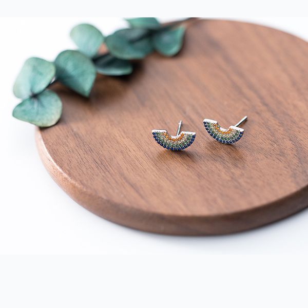 

2021 mloveacc real 925 sterling silver pretty cz rainbow stud earrings for women lady friend gifts, Golden;silver