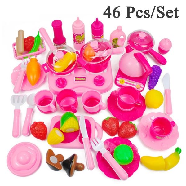 

new 46 pcs/set pretend play toy mini kitchen toy food cutting birthday vegetable fruit cut gift children's educational toys kids y20042