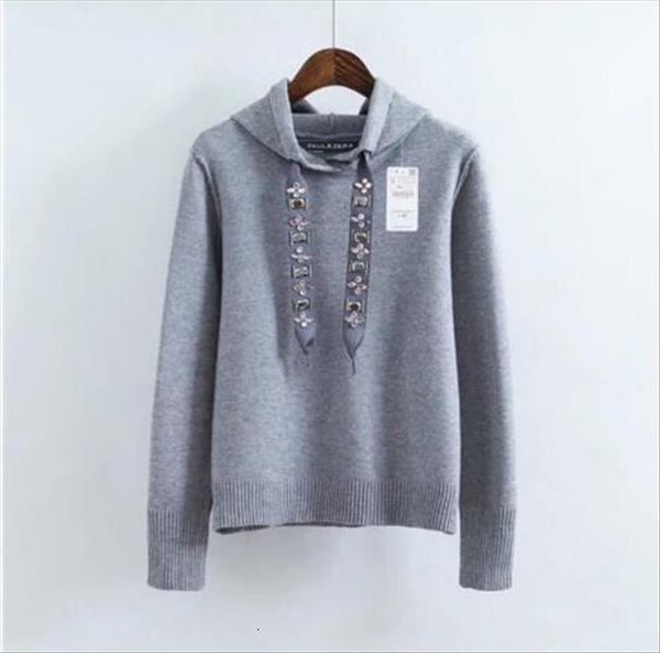 

autumn new hooded womens jacket jewelry belt decorated with knit loose womens sweater drop shipping good quality, White;black